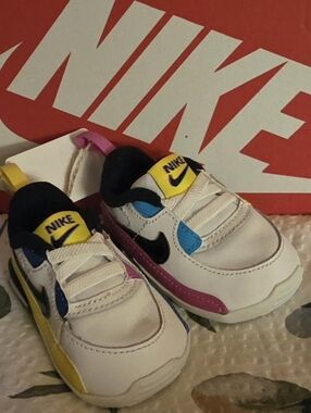 New! Nike Infants White Sneakers with Pink, Yellow & Blue Accents